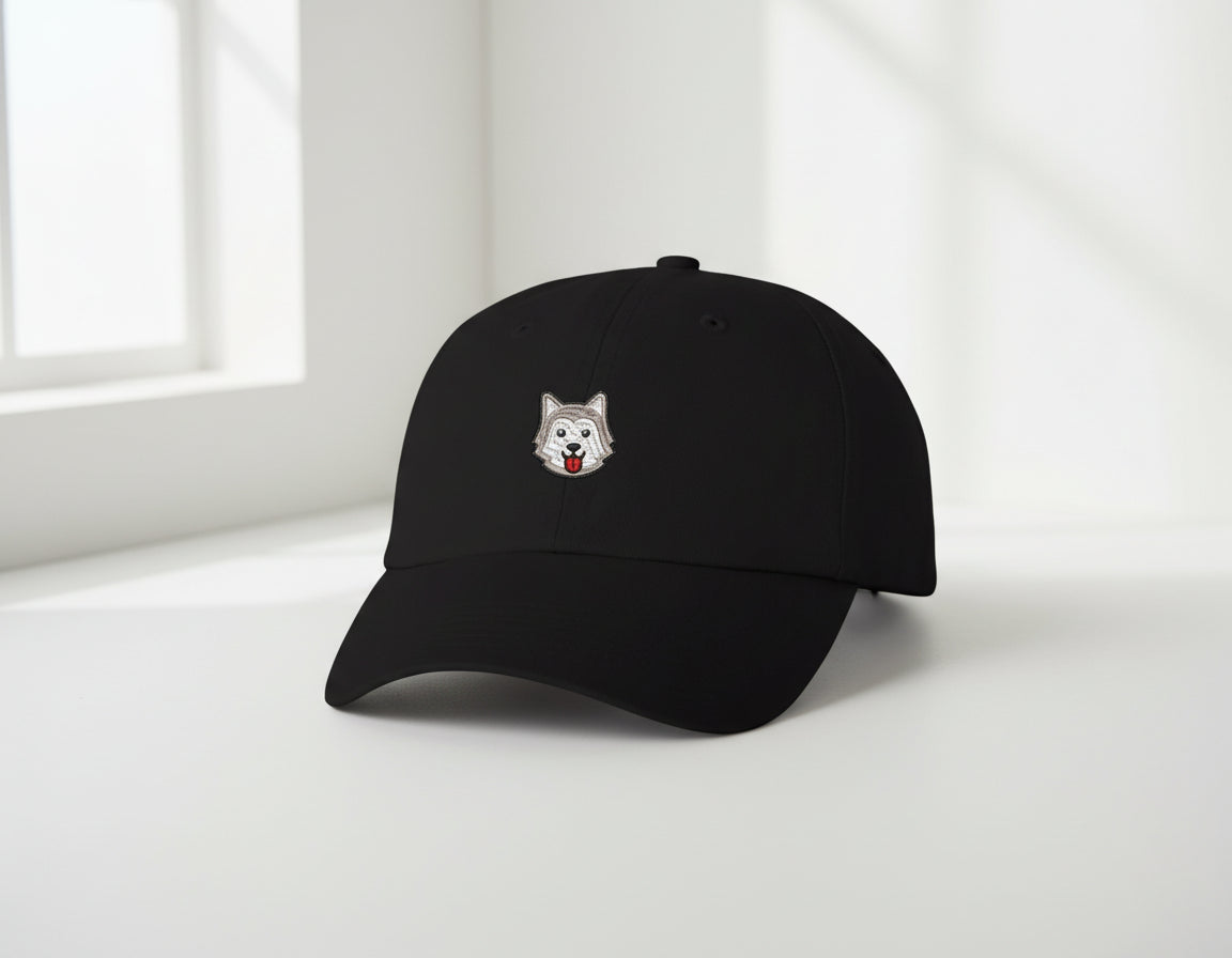 Cute Gray Husky Dog Embroidered Dad Hat – Wolf Cartoon Baseball Cap – Aesthetic Adjustable Cotton Hat