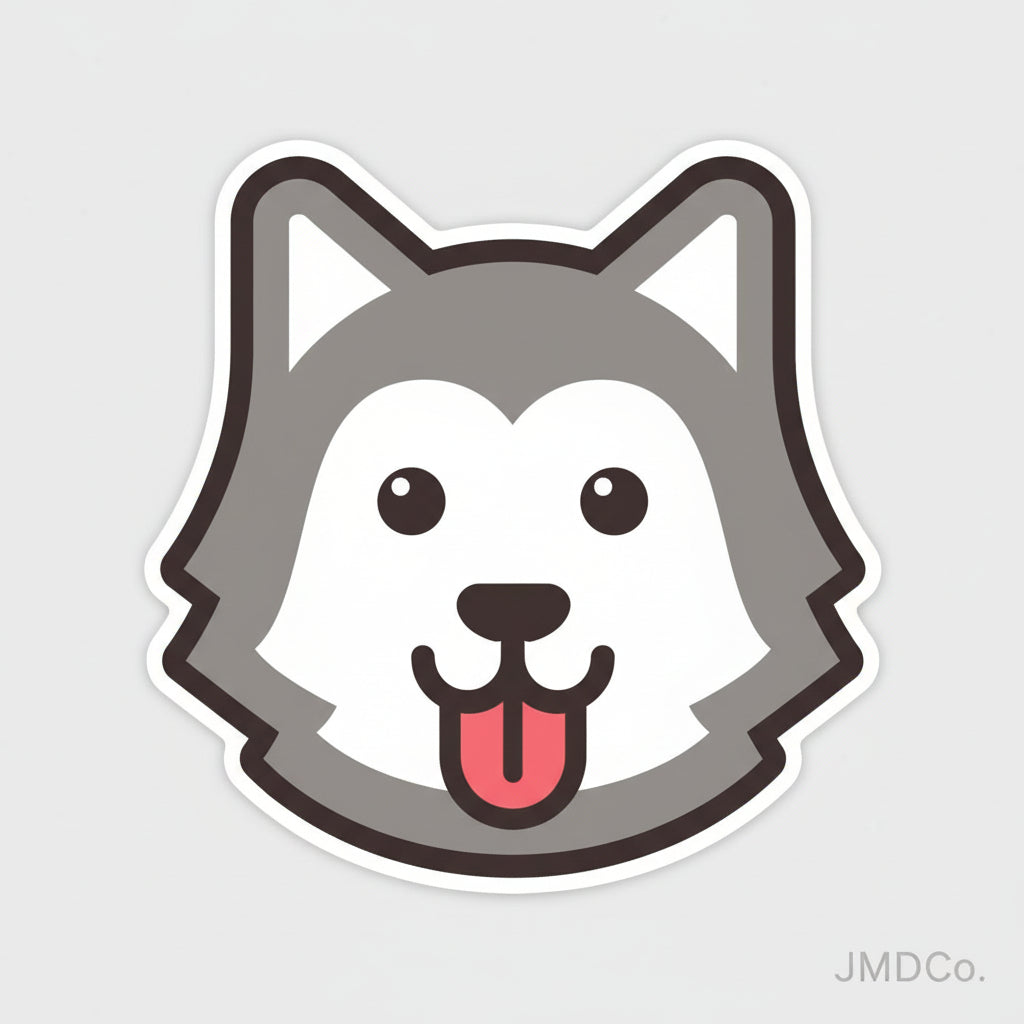 Cute Gray Siberian Husky Wolf Vinyl Sticker – Kawaii Cartoon Emoji Dog Decal - Twin Pack