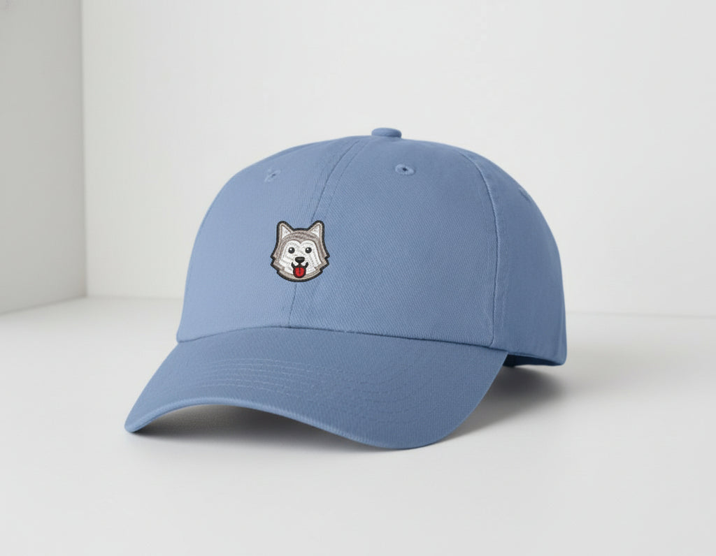 Cute Gray Husky Dog Embroidered Dad Hat – Wolf Cartoon Baseball Cap – Aesthetic Adjustable Cotton Hat